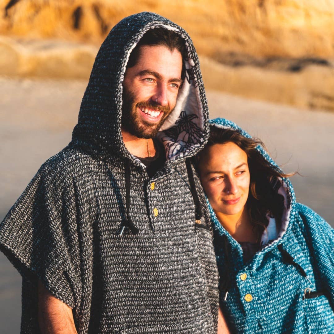 Surf Poncho Changing Robe Hooded Towel - Charcoal Black